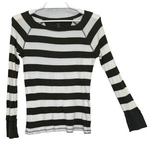 Gap Y2K Thermal Waffle Weave Top Womens Medium Green White Stripe Long Sleeve